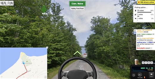 This crowd-controlled street view simulator lets players drive across America together