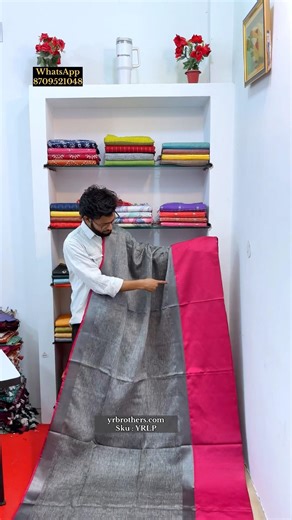 Elegant 120 count linen saree featuring a grey base color