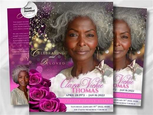 Royal Pink Rose Funeral Program Template: Editable 8-page Memorial (canva PDF) - Etsy