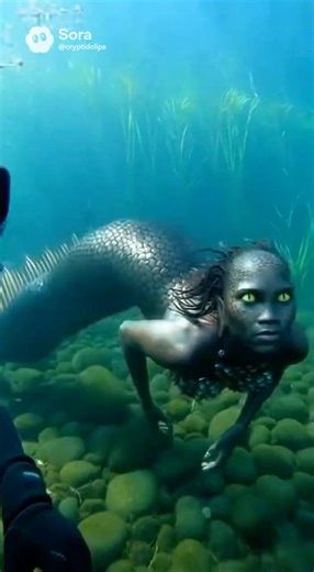 A diver is lucky to survive this encounter with a beautiful siren. #mermaid #waterspirit #cryptids