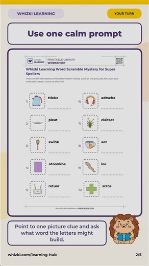 Kindergarten Worksheets: Word Scramble Pause and Try