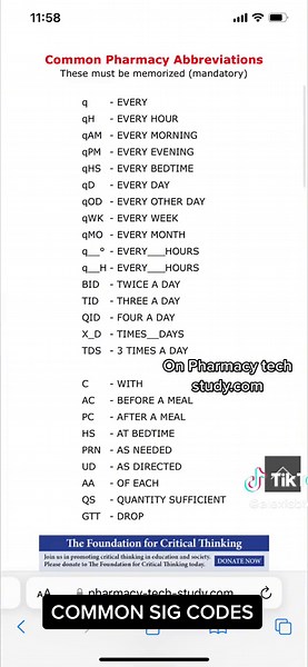 Here’s a list of some common pharmacy sig codes. #sigcode #medicalabbreviations #pharmacy #pharmacytechnician #ptcb #nurse #medical