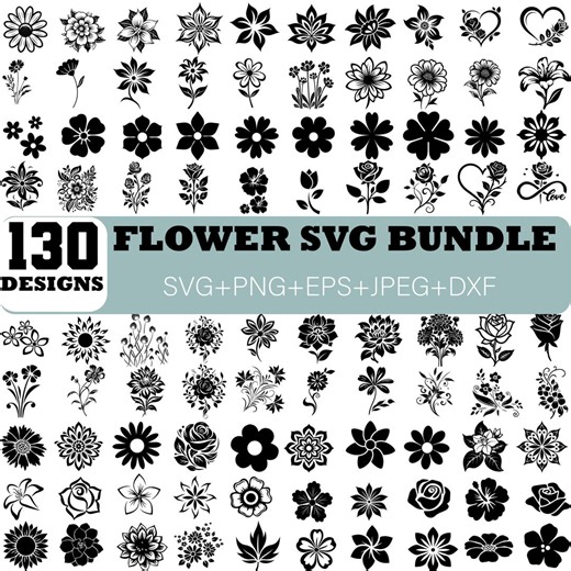 130 Flower Designs, SVG PNG Mega Bundle (digital Download - Etsy