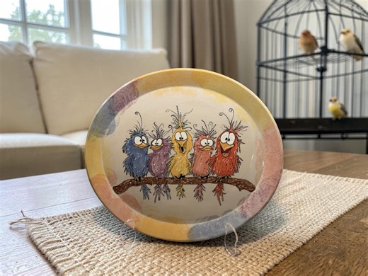 Hand-built Ceramic Tray With Hand Painted Whimsical Birds - Etsy