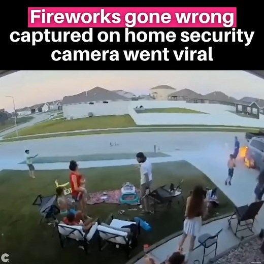 Not sure this is what they meant when they said the party was gonna be lit. Home security system SimpliSafe captured the moment a gathering of people were preparing to launch fireworks at a suburban home. In the video, you can see a few men at the front of the driveway setting up a firework launcher, as well as several other fireworks stacked up behind a car waiting to be used. The firework sparked a few times then blasted the others, turning the scene into a rapid-fire explosion. It is unclear 