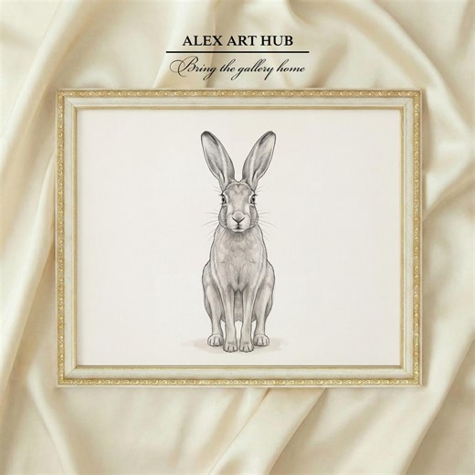 Rabbit Line Drawing - Black and White Art, Minimalist Wall, Living Room Decor - Etsy