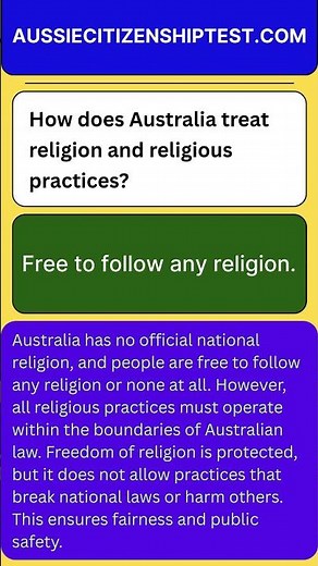 How does Australia treat religion and religious practices? #aussiecitizenshiptest #australianvalues