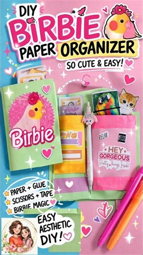 DIY Birbie Organizer 💗 Cute Paper Craft Notebook #shorts