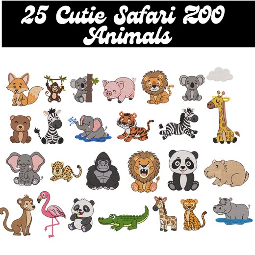 Safari Animals Embroidery Designs: Jungle Zoo (instant Download) - Etsy