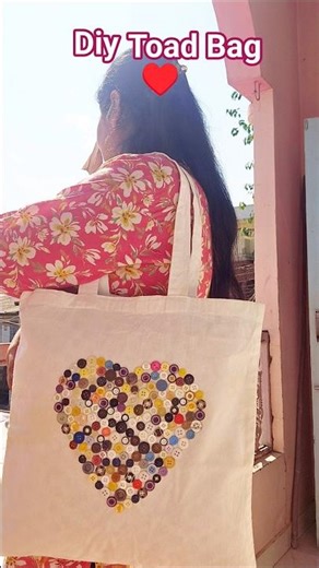 Button art,canvas bag#shots #diy #ideas #handmade #art #bag #shopping #toad #heart #button #gift#yt