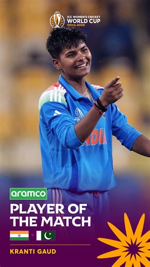 2.6M views · 51K reactions | Kranti Gaud's 3/20 set up India's comprehensive win over Pakistan in Colombo  Watch her aramco POTM Highlights here  | ICC Cricket World Cup | Facebook