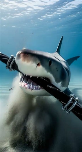 Shark biting a cable shocking moment caught on camera #wildlife #sharkattack #nature