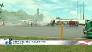 Crews battle tractor trailer fire at Pilot Truck Stop