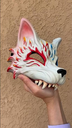 Process of making a custom Kitsune mask🦊 #handmademask #cosplay #kitsunemask #kitsuneart