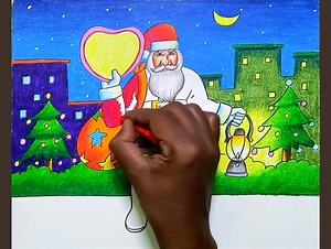 Merry Christmas scenery drawing step by step with oil pastels/#Merrychristmasdrawing/#Christmasscenerydrawing/#Santaclausdrawing | Art and Drawing Milton Danda