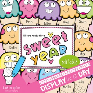 Editable Ice Cream Theme Classroom Door and Bulletin Board Decor