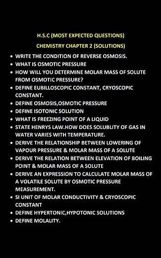 12th |HSC |Chemistry| 2025 |Most Important Questions |Solutions |Chapter 2| Solutions.