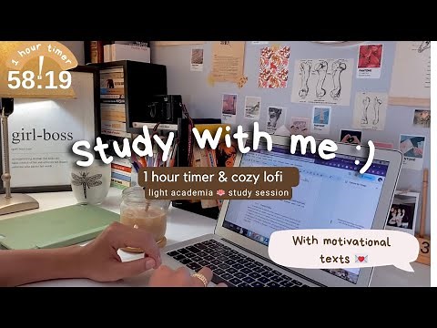 STUDY WITH ME l 1 hour cozy vibes lofi music and motivational text 💌 light academia
