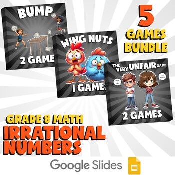 5 No Prep Math Games Bundle E - Irrational Numbers - Grade 8 Review Activity