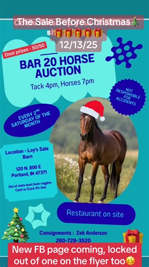 The Sale Before Christmas🎅🏼🎄🎁. Don’t forget to come see us this weekend! We did make a change on the time Used tax will start at 4 PM and horses 7ish. Bring your family and friends, finish up your Christmas shopping, find that perfect horse pony for your youngster, and you all know, we always have a good time😆. I do have an update on our Facebook. My personal account was hacked and then I lost all of the pages that were connected to my account. So I created a new Facebook page which is adve