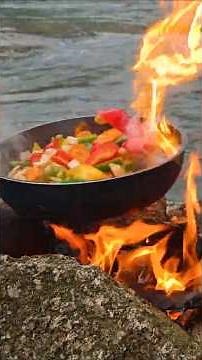 ASMR Shrimp Stir-Fry Over Open Fire 🔥 | Korean Girl Cooking Outdoors