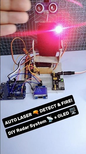🔫 DIY Laser Gun Radar with Ultrasonic Sensor 💥 | Auto Target Detection using Arduino +OLED 📡#Arduino