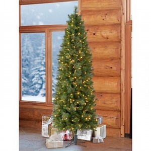 7.5 ft Pre-Lit Blue Bennington Pencil EZ Connect Artificial Christmas Tree, 350 Color-Changing SureBright LED Lights