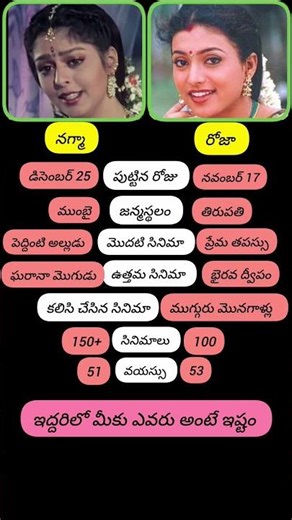 నగ్మా అండ్ రోజా #nagma #roja #heroins #comparison #telugusongs