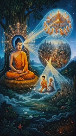 Buddha scans the world with mahākaruṇā (Great Compassion)