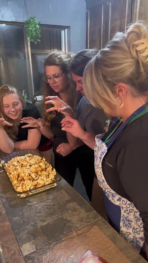 Butter Toffee popcorn is sweet, salty and super CRUNCHY!!!! The hard shell is everything! 3 bags of popcorn, 16 oz peanuts, 2 sticks unsalted butter, 1 tsp salt, 2and1/4 cup brown sugar, 3/4 cup corn syrup- boil for 3 minutes, tske off the heat and add a tsp each of vanilla and baking soda! #toffeepopcorn #popcorn #movienights #crunchandmunch #easyrecipe #familynight | Bugsy & Company