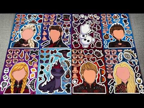 [🍒paper diy🍒] FROZEN 3 Style DEVIL Sticker Book 😈❄️ Elsa, Anna, Kristoff & Olaf | DIY ASMR Paper
