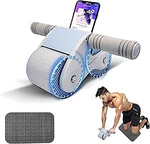 Automatic Rebound Abdominal Wheel - Ab Roller Wheel for Abs Workout - Abdominal Wheel Roller with Knee Pads Mat, Exercise Roller Wheels for Men and Women at Home Grey