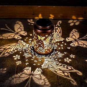 Fairy Solar Lanterns Outdoor Waterproof,Hanging Butterfly Lights Mothers Day Gifts for Women Mom Grandma Hollow Out Metal Lantern Decorative Summer Garden Decor for Patio,Yard,Porch,Pathway