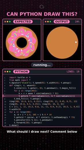 Can Python Draw This Donut? 🍩 Python Turtle in 19 Lines #python #coding
