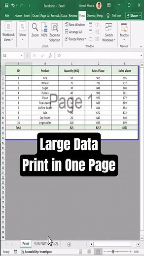Print large data in one page in Excel | Print excel sheet on one page #excelforbeginners