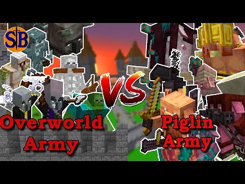 Can the Overworld army Defend the castle against the Piglin Invasion | Minecraft mob battle