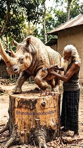 Rhino Wood Art 🦏 #woodcarving #woodscraft #rhino #wildlife #aiart #shorts