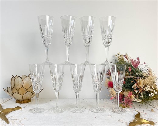 9 French Cut Crystal Flutes - Crystal Stemware - Vintage Champagne Glasses - Crystal Glasses - 20th Century - Etsy Australia