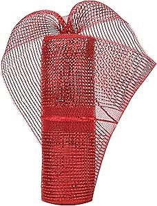 HUIHUANG Red Deco Mesh Ribbon 10 inch Rolls, Pull Poly Mesh for Christmas Wreaths, X-mas Tree, Swags, Garland, Big Bows, Winter Home Decor, Red Decorative Mesh 10 Yards