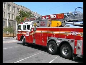 FDNY Ladder 166 and Engine 318 running out Code 3