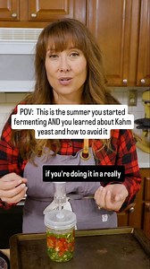 🛑 don't throw out your ferment because you see this film on top. Kahm yeast can develop on ferments and while it can affect flavor, it's not dangerous. I've seen too many people throw out a ferment and waste the food because they didn't have any one to mentor them and properly identify what was forming. To avoid Kahm yeast development, make sure you're not fermenting in too warm of an area. For more fermenting tips, comment FERMENT and I'll DM you the details to register for the free online LIV