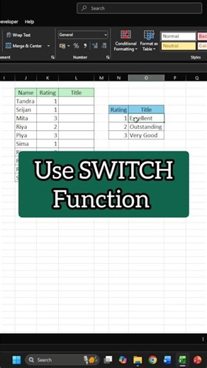 How to use SWITCH function in excel #shorts #excel #office