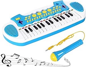 Love&Mini Piano Toy Keyboard for Kids - Baby Girls Toys with 31 Keys and Microphone Musical Instrument Birthday Gift for 3+ Years Old Girls and Boys (Blue)