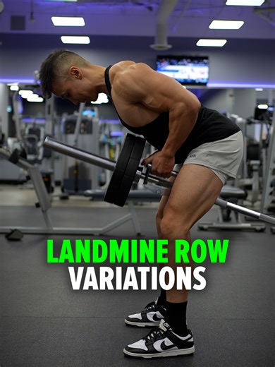 Landmine Rows — Know the Difference! • Single-Arm Landmine Row → Emphasizes the lats (great for building width) • Two-Arm Landmine Row (V-handle, pulling toward upper abs) → Shifts more tension to the middle-to-lower traps, while still engaging the lats • Meadows Row (gripping the sleeve) → Targets the rear delts and upper-to-middle traps, with less lat emphasis Size & Shred Training program 👉🏻 deltabolic.com (link in bio)