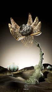 Virtual Nature Study by zorkzorkart A bizarre and mysterious bloom thriving in organic-rich hollows. Its thick, mottled petals offer protection and camouflage, hiding it seamlessly within the terrain. Intriguing patterns on the petals only appear when hunting, while tendrils below resonate with atmospheric shifts, sending out signals that trigger nearby balloon-like plants to release gas, aiding its capture. Music by h1.sound with extra SFX | Visual Atelier 8