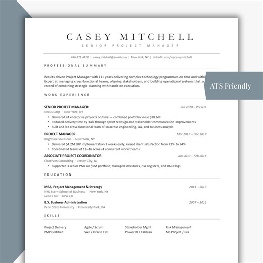Executive Resume Template Word & Google Docs 2026, ATS Resume for Project Manager, Modern Professional CV, Senior Cover Letter Bundle - Etsy