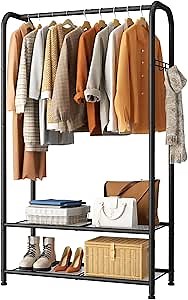 SINGAYE Wardrobe Standing Closet Clothing Rack With Shelf Hanging Clothes