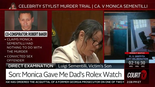 Luigi Sementilli told the jury that within minutes of hearing his father was killed, Monica Sementilli began asking about life insurance. https://trib.al/RdzBdcM | COURT TV