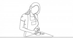 Self drawing line animation Woman housewife cooking hobby Girl cooking food continuous one single line drawn concept video