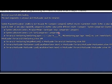 Terraria [tModloader] Error The Mod Responsible Is Unknown And ModLoader Must Be Restarted